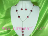 12mm red coin pearl jewelry necklace&earrings set